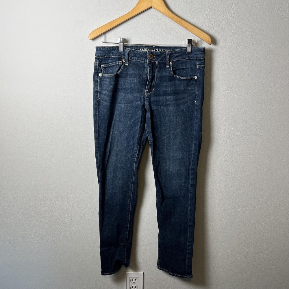 American Eagle Skinny Jeans Womens‎ 10 Short Blue Dark Wash Stretch Denim Pants